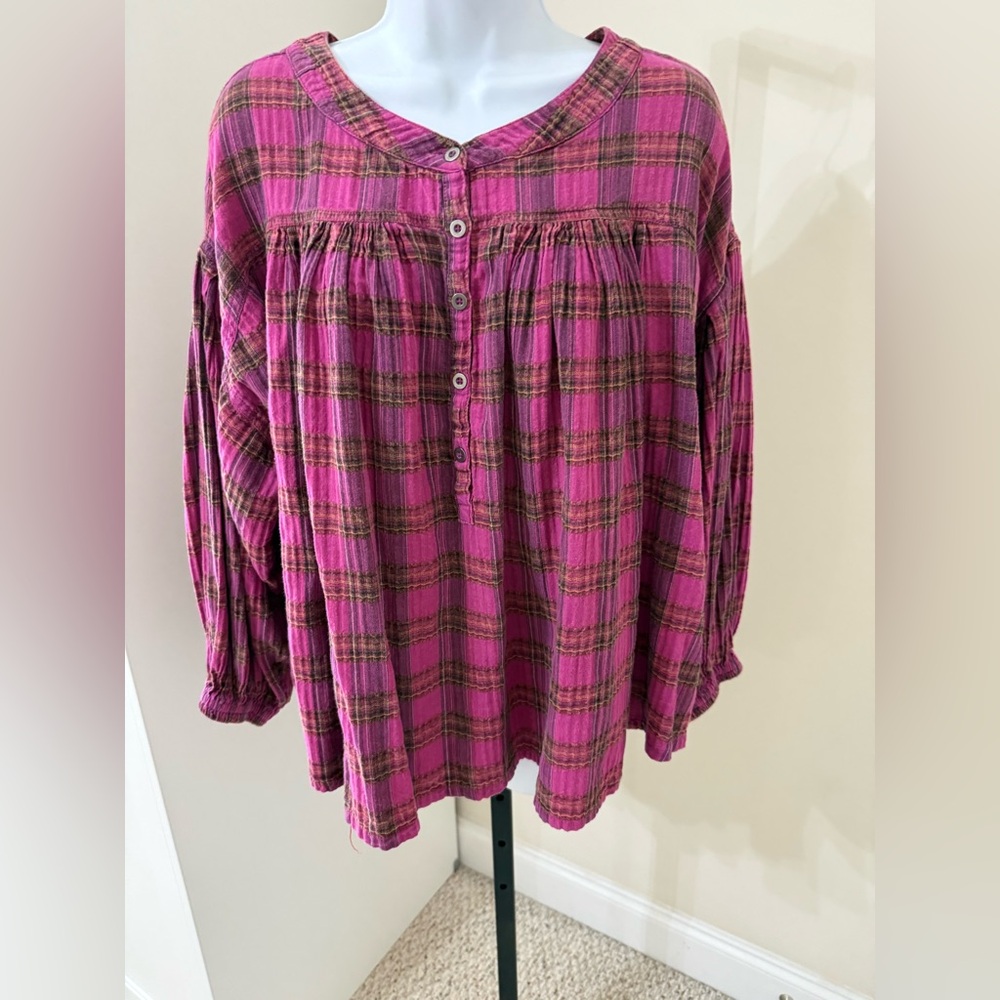 Free people 'We The Free' Jessi Plaid Oversized Top - Pink Sz L